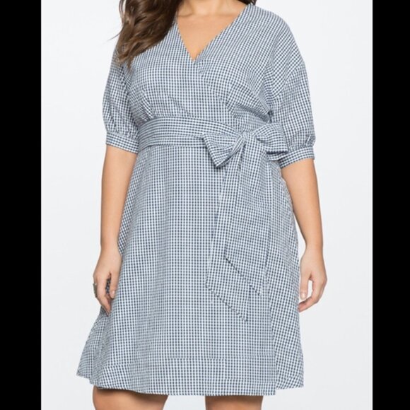 Eloquii NEW Navy & White Gingham Wrap Dress Size 26 - Picture 2 of 12